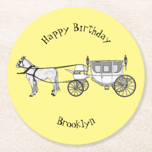 Dessous-de-verre Rond En Papier dessin animé mariage cheval & calèche