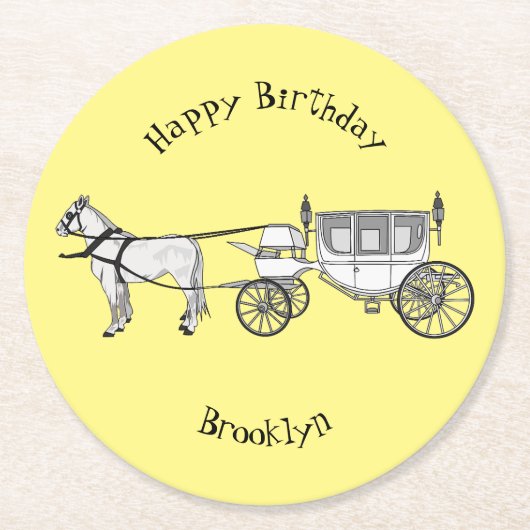 Dessous-de-verre Rond En Papier dessin animé mariage cheval & calèche (Devant)