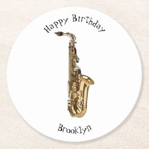 Dessous-de-verre Rond En Papier dessin animé saxophone