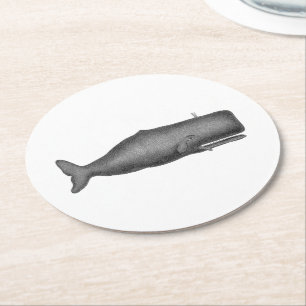 Dessous-de-verre Rond En Papier Dessin de baleine vintage du 19e siècle N
