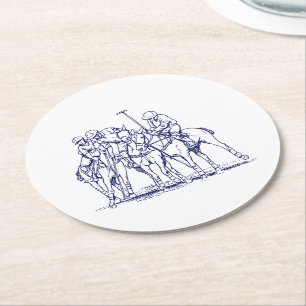 Dessous-de-verre Rond En Papier Dessin stylisé vintage de match de polo #1 Bleu