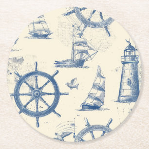 Dessous-de-verre Rond En Papier Dessous de verre avec éléments marins