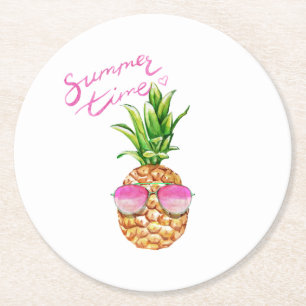 Dessous-de-verre Rond En Papier Dessous de verre d'ananas d'heure d'été