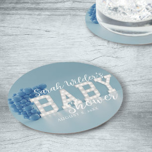 Dessous-de-verre Rond En Papier Dessous de verre de Baby shower Blue Boy Balloon A