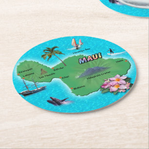 Dessous-de-verre Rond En Papier Dessous de verre de boisson Maui Map