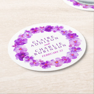 Dessous-de-verre Rond En Papier Dessous de verre de fleurs de couronnes pourpres