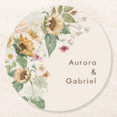 Dessous-de-verre Rond En Papier Dessous de verre de papier Mariage beige tournesol (Devant)