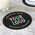Dessous-de-verre Rond En Papier Dessous de verre en carton noir avec en bloc le lo<br><div class="desc">Personnalisez nos dessous de verre ronds de papier à pâte avec votre logo d'entreprise et votre texte personnalisé. Il s'agit d'une planche à pâte de 50 points avec du texte incurvé au design minimaliste simple. Conçu en noir et autres couleurs (toutes les couleurs sont personnalisables). La taille est de 4...</div>