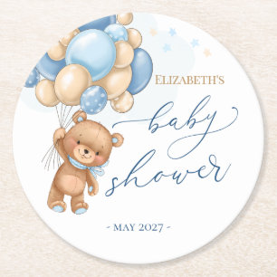 Dessous-de-verre Rond En Papier Dessous de verre en papier Baby shower Bleu Ours T