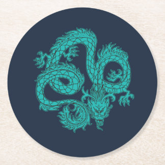 Dessous-de-verre Rond En Papier Dessous de verre en papier bleu marine Dragon Orie