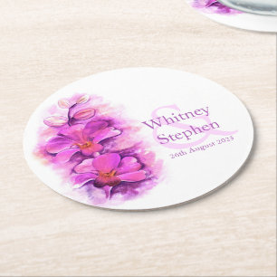 Dessous-de-verre Rond En Papier dessous de verre en papier d'art mariage rose orch