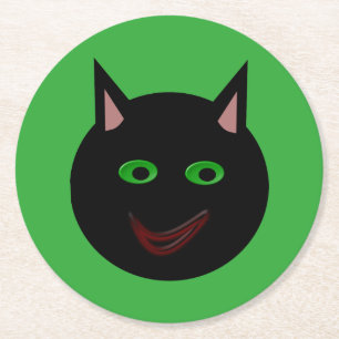 Dessous-de-verre Rond En Papier Dessous de verre en papier de chat noir Halloween