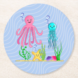 Dessous-de-verre Rond En Papier Dessous de verre en papier de la vie marine