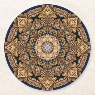Dessous-de-verre Rond En Papier Dessous de verre en papier décoratif bleu or