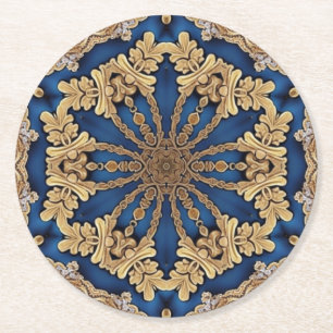 Dessous-de-verre Rond En Papier Dessous de verre en papier décoratif bleu or