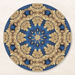 Dessous-de-verre Rond En Papier Dessous de verre en papier décoratif bleu or