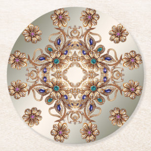 Dessous-de-verre Rond En Papier Dessous de verre en papier Fleurs de bijou en or é