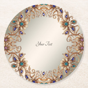 Dessous-de-verre Rond En Papier Dessous de verre en papier Fleurs de bijou en or é