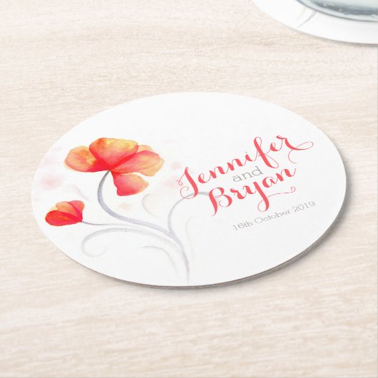 Dessous-de-verre Rond En Papier dessous de verre en papier orange mariage (Incliné)