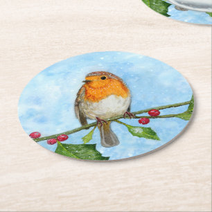 Dessous-de-verre Rond En Papier Dessous de verre en papier Robin Aquarelle