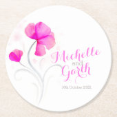 Dessous-de-verre Rond En Papier dessous de verre en papier rose fleur mariage (Devant)