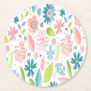 Dessous-de-verre Rond En Papier Dessous de verre floral turquoise et rose