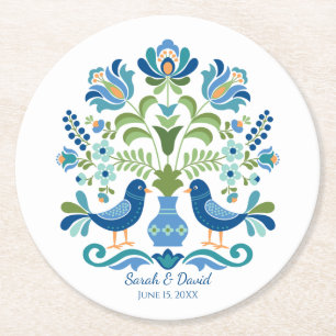 Dessous-de-verre Rond En Papier Dessous de verre Hongrois Design Blue Birds