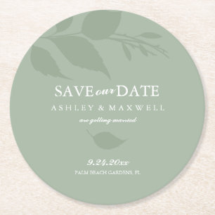Dessous-de-verre Rond En Papier Dessous de verre Mariage Enregistrer La Date Vert