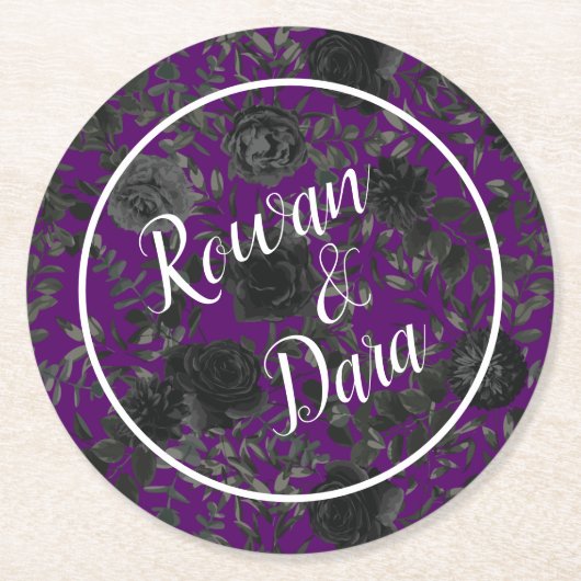 Dessous-de-verre Rond En Papier Dessous de verre Mariages gothiques Roses violets (Devant)