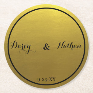 Dessous-de-verre Rond En Papier Dessous de verre Mariages Monogrammes d'or rond