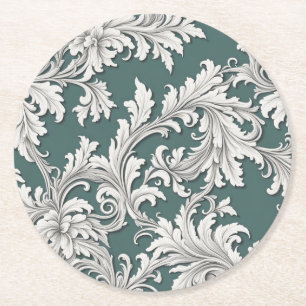 Dessous-de-verre Rond En Papier Dessous de verre papier damas Design Aqua noir et