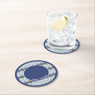 Dessous-de-verre Rond En Papier Dessous de verre papier d'anniversaire bleu et Tur