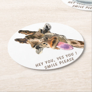Dessous-de-verre Rond En Papier Dessous de verre papier Giraffe amusant sourire - 