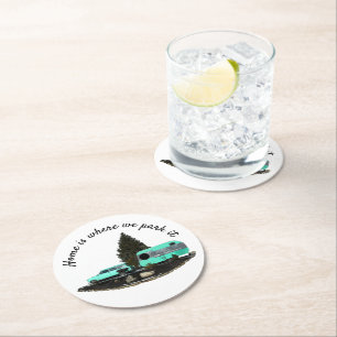 Dessous-de-verre Rond En Papier Dessous de verre papier Retro Camping Car Trailer