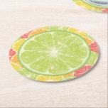 Dessous-de-verre Rond En Papier Dessous de verre papier rond de tranches d'agrumes<br><div class="desc">Les dessous de verre de pâte de papier lourds présentent une grande tranche de chaux sur un collage de citrons,  de citrons,  d'oranges et de tranches de pamplemousse. Un complément amusant à votre décor de maison d'été ou offrez-en un cadeau.</div>