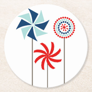 Dessous-de-verre Rond En Papier Dessous de verre Patriotique 4 juillet Pinwheel