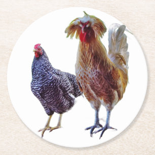 Dessous-de-verre Rond En Papier Dessous de verre Rooster et Hen