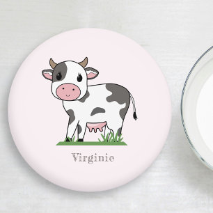 Dessous-de-verre Rond En Papier Dessous de verre rose Vache mignon