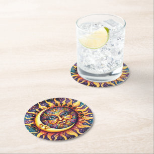 Dessous-de-verre Rond En Papier dessous de verre Soleil Lune et Étoiles