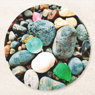 Dessous-de-verre Rond En Papier Dessous de verre Turquoise et Green Seaglass Pulp
