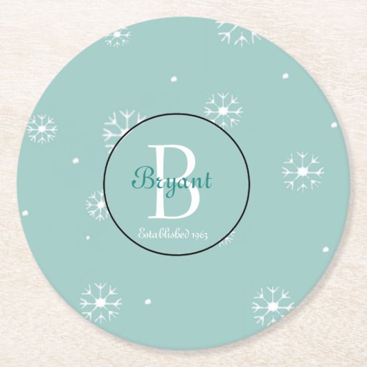 Dessous-de-verre Rond En Papier Dessous de verre turquoises Monogram Snowflake (Devant)