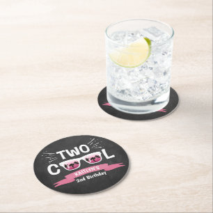 Dessous-de-verre Rond En Papier Deux filles Cool Chalkboard 2e anniversaire