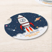 Dessous-de-verre Rond En Papier Deux Moon Rocket Ship 2e fête d'anniversaire (Incliné)