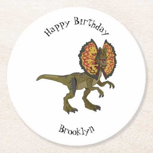Dessous-de-verre Rond En Papier Dilophosaurus dessin animé (Devant)