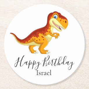 Dessous-de-verre Rond En Papier dinosaure or anniversaire