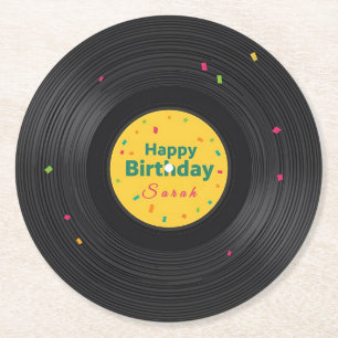 Dessous-de-verre Rond En Papier Disque vinyle personnalisé Joyeux Anniversaire
