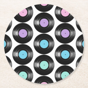 Dessous-de-verre Rond En Papier Disque Vinyle Rétro Motif Coloré Design