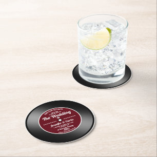 Dessous-de-verre Rond En Papier Disque Vinyle Rétro Rouge Vin Mariage Économisez l