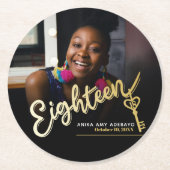 Dessous-de-verre Rond En Papier Dix-huit 18e anniversaire script photo personnalis (Devant)