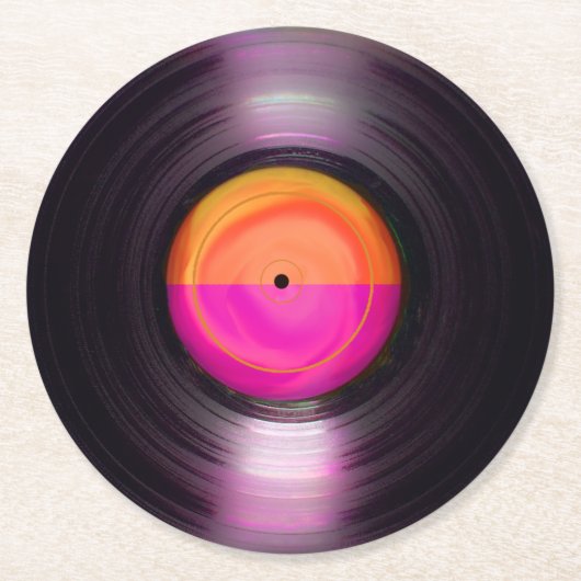 Dessous-de-verre Rond En Papier Dossier en vinyle rose et orange rétro (Devant)